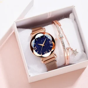 Luxury Women’s Fashion Starry Sky Watches Magnet Buckle Mesh Belt Diamond Quartz Watch Women Dress Clock