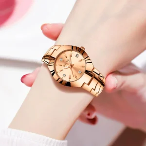 Luxury Women’s Small Dial Waterproof Steel Band Light Calendar 30mm Dial Water Resistant Glass Alloy Quartz Watch