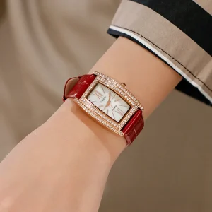 Luxury Women’s Square Gold Alloy Strap Quartz Wristwatch Roman Scale