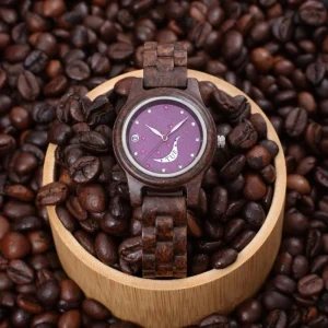 Luxury Wooden Coffee Women’s Watch with Quartz Movement 36mm Pointer Dial 10mm Thickness Charm Style Fashion ODM