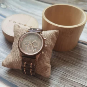 Luxury Wooden Watch, Bamboo Men’s Wrist Watch, Custom Logo, Chronograph, Quartz, Stainless Steel