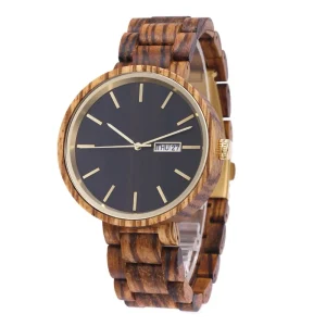 Luxury Wooden Watch, Simple Elegant Forest Style, Dual Calendar Display, 44mm, Quartz Movement, Miyota Pointer Dial