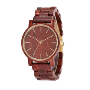 Luxury Wooden Watches Quartz Wood Watch with Custom Wristwatch for Men Red Sandalwood Engraved Logo