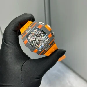 Luxury Wristwatch 1103 Orange Black Two Tone Case Mechanical Power Reserve Calendar Casual Sapphire Crystal Carbon
