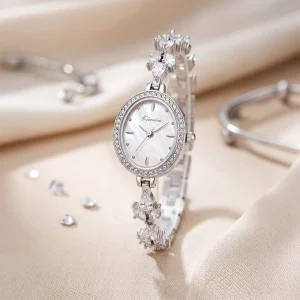 Luxury Zirconia Bracelet Women’s Alloy Case Mother of Pearl Dial Quartz Watch
