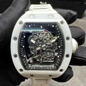 Luxury men’s ultra-light hollow automatic mechanical watch white ceramic barrel-shaped case 055 fashion sports watch