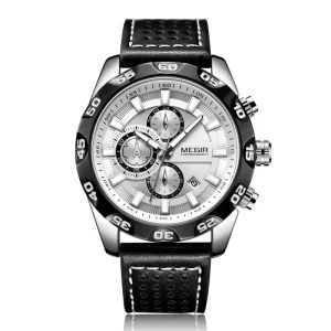 MEGIR 2096G Men Quartz Watch Genuine Leather Band
