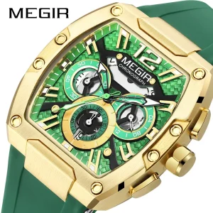 MEGIR 8112 Sport Watch for Men Multifunction Chronograph Waterproof Silicone Strap Luminous Calendar Quartz Watch