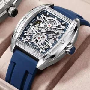 MEGIR Fashion Tonneau Mechanical Watch Men Luxury Sport Waterproof Analog Automatic Stainless Steel Case Crystal Pointer Charm