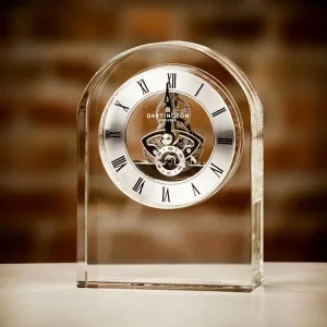 MH-C001 Customized Logo Table Clock Transparent Crystal Clock Engraved Glass Paperweight Clock