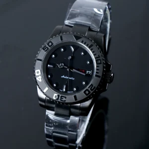 MINUTETIME 40mm Custom Automatic Watch Vintage NH36 Movement Steel Waterproof Day Window Full Black Date Watch for Man