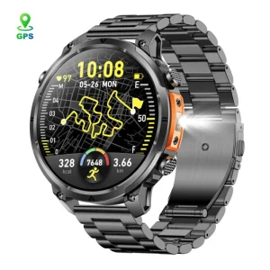MK100 GPS Smart Watch With 1.7inch HD Screen 1ATM Waterproof Fitness Tracker Compass Flashlight Outdoor Sports Smart Watch