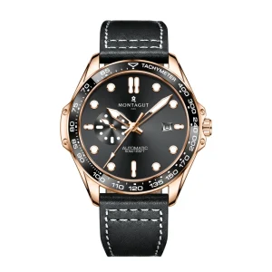 MONTAGUT Luxury Stainless Steel Leather Watch Strap for Men