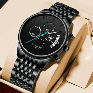 Male Chronograph Luxury Quartz Stainless Steel Wristwatch Fashion Waterproof Business Watch for Men