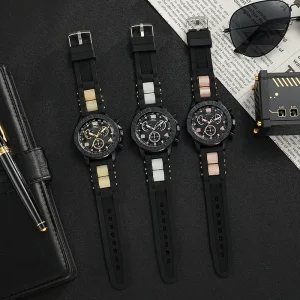 Male Quartz Watch Silicone Strap Three-Eye Large Dial Trendy Wrist Watch Student