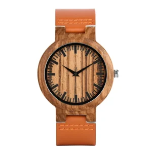 Male Quartz Wristwatch PU Leather Handcrafted Wooden Timepiece