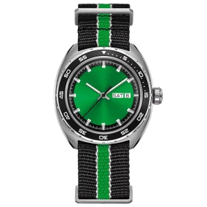 Mans Cool Miyota Automatic Watch Green Face with 316L SS Case and Nylon Fabric Strap U3011