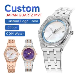 Manufacturer 5ATM Women’s Quartz Movement Watch Fashion Classic Diamond Luminous Ladies Wristwatch with Week Display