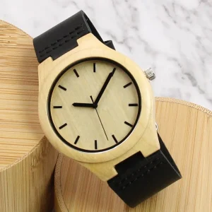 Maple Wood Watch Handmade Genuine Cow Leather Strap Men’s Wooden Watch Anniversary Gift for Him Groomsmen Boyfriend Dad Gift