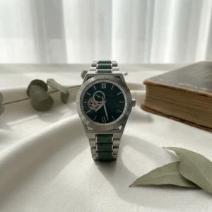 Marble Dial Sports Watch for Men Waterproof Stainless Steel Wristwatch Luminous Hollow Features Seiko Mechanical Movement