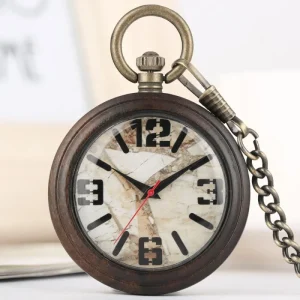 Marble Stone Watch Dial Wooden Pocket Watch Vintage Quartz Pocket Watch Relogio De Bolso