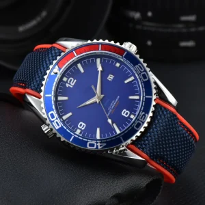 Marine Inspired Blue Dial Fabric Strap Stainless Steel Diver Watch for Men