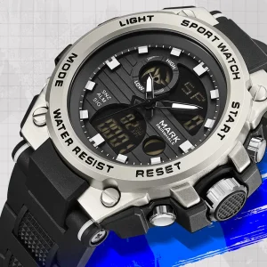 Mark Fairwhale FW5100 Quartz Watch Men Waterproof Sports Wristwatch 50M Dual Display Luminous Dial Date Alarm