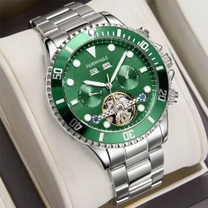 Mark Fairwhale Fashion Automatic Mechanical Skeleton Watch Waterproof Stainless Steel Luminous Business Tourbillon Wristwatch