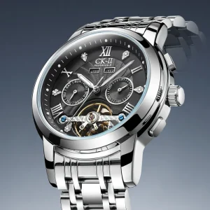 Mark Fairwhale Luxury Automatic Mechanical Watch 41MM Metal Case Band Skeleton Balance Wheel Roman Numeral Waterproof Luminous