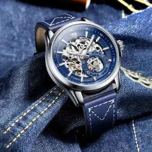 Mark Fairwhale Men Fashion Automatic Mechanical Watch Stainless Steel Case Pointer Luminous 30Bar Waterproof Coated Glass