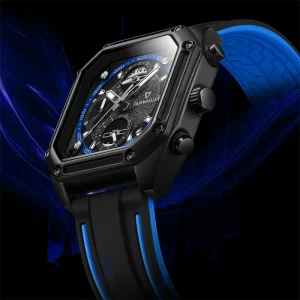 Mark Fairwhale Men Quartz Wristwatch 30Bar Diver Waterproof Stainless Steel 41mm Luminous Chronograph Rubber Band