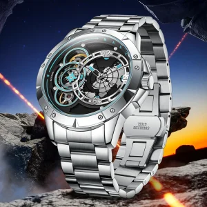 Fashion Round Case Stainless Steel Automatic Mechanical Watch for Men