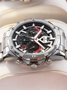 Mark Fairwhale Original Mens Diver Quartz Watch 43mm Large Dial Stainless Steel Band 3ATM Waterproof Chronograph Sport