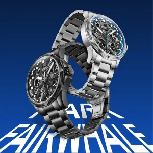 Mark Fairwhale Precision Steel Case Automatic Mechanical Watch for Men Hollow Metal Band Waterproof Luminous Business Wristwatch