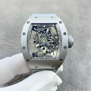 Matte Titanium Tonneau Watch Luxury Men’s Business Style Skeleton Mechanical Wristwatch