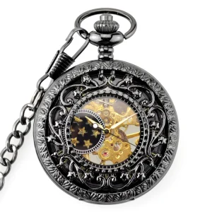 Mechanical Antique Zinc Alloy Pocket Watch Roman Number Dial Skeleton Luxury Men Five Star Pocket Watches