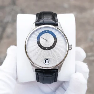 Mechanical Automatic 9015 Jumping Hour Movement Silver Guilloche Dial Custom Logo White Private Label Watch