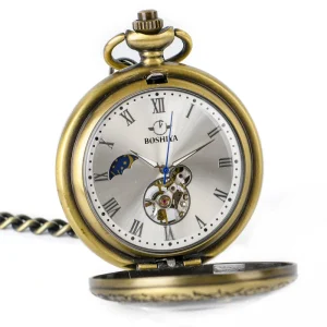 Mechanical Automatic Manual Hand Winding Antique Black Silver Bronze Half Hunter Vintage Skeleton Dial Pocket Watch