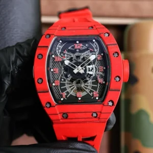Mechanical Men’s Watch Carbon Material Tourbillon GMT Fashion Style Automatic Watch Red NTPT