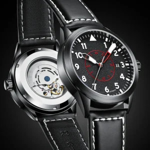 Mechanical Men’s Watch Stainless Steel Leather Strap Waterproof Sports Wristwatch