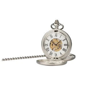 Mechanical Pocket Watch Silver Skeleton Automatic Pocket Watch