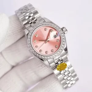 Mechanical Watch Automatic Chronograph with Diamond Stainless Steel Strap Hollowed Trend Watch