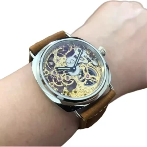 Mechanical Watch Charm Leather Strap Pointer Dial Hardlex Glass 3BAR Waterproof Alloy Case Men’s Fashion