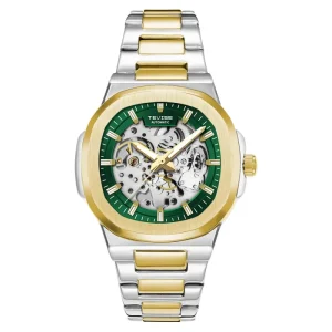 Mechanical Watch Hollow Design Mens 40mm Dial Stainless Steel Strap Automatic Business Analog Wristwatch