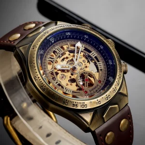 Mechanical Watch Luxury Self Wind Tachymeter Steampunk Vintage Bronze Automatic Mechanical Clock Gift Watch Men Reloj