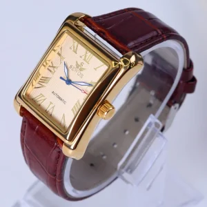 Mechanical Watch Rectangular Men Automatic Mechanical Roman Display Antique Clock Relogio
