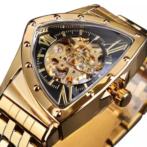 Mechanical Wrist Watch Men Automatic Vintage Watch Stainless Steel Skeleton Triangle Wristwatch