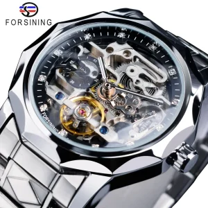 Mechanical Wristwatch Men’s Tourbillion Design Watch Waterproof Business Style Silver