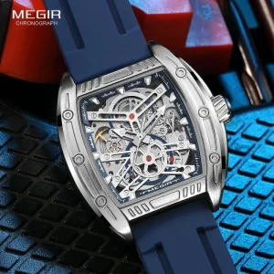 Megir 8601 Silicone Sports Automatic Watch Men’s Mechanical Analog Wristwatch Waterproof Tonneau Dial