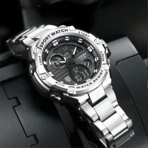 Men Alloy Case Plastic Band Digital Analog Display Waterproof Sports Watch